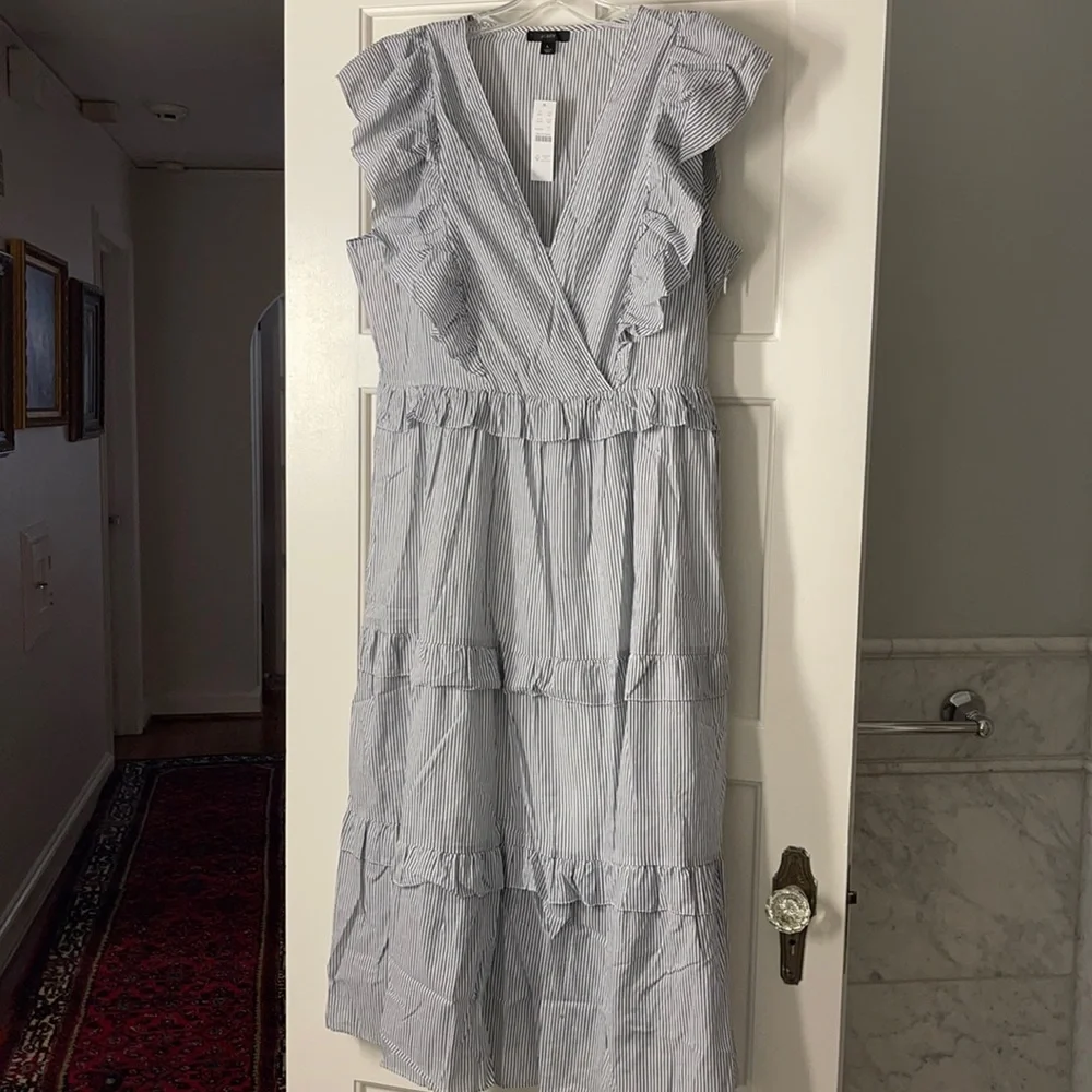J.Crew Ruffle-sleeve cotton voile dress in stripe AX318